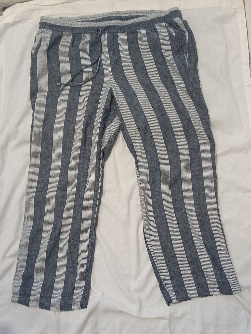 Old Navy XL Linen/Rayon Blue Striped Drawstring Pants